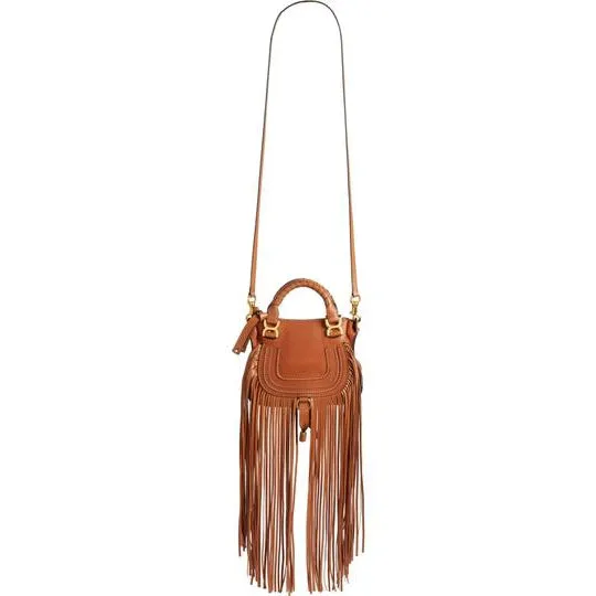 Chloé Mini Bag Marcie Fringe Brown Leather Tote