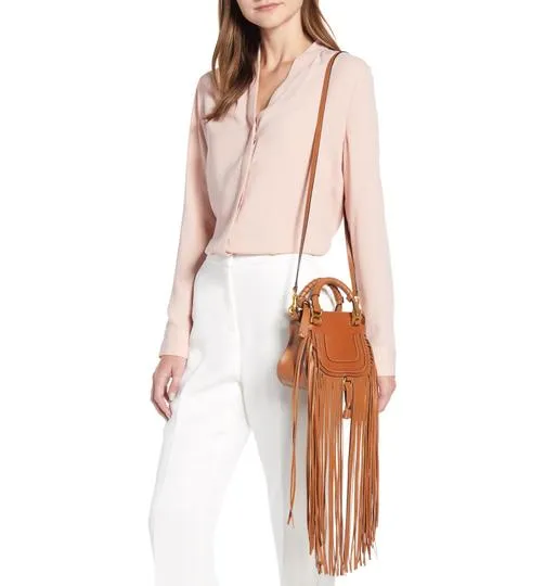 Chloé Mini Bag Marcie Fringe Brown Leather Tote