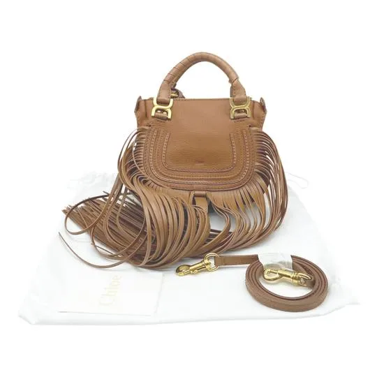 Chloé Mini Bag Marcie Fringe Brown Leather Tote