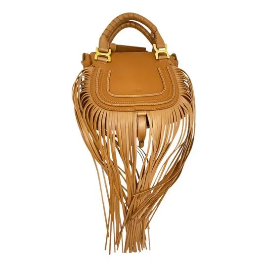 Chloé Mini Bag Marcie Fringe Brown Leather Tote