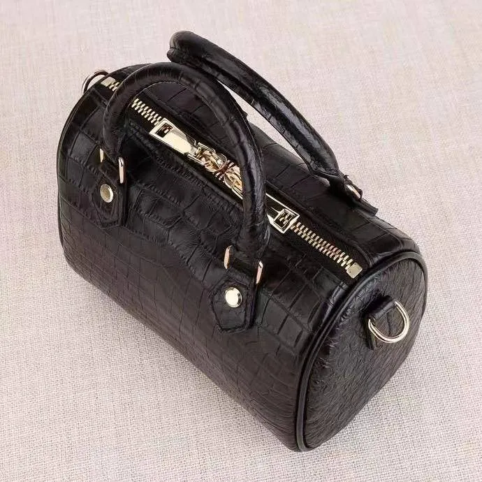 Crocodile Leather Speedy Satchel Bag Black