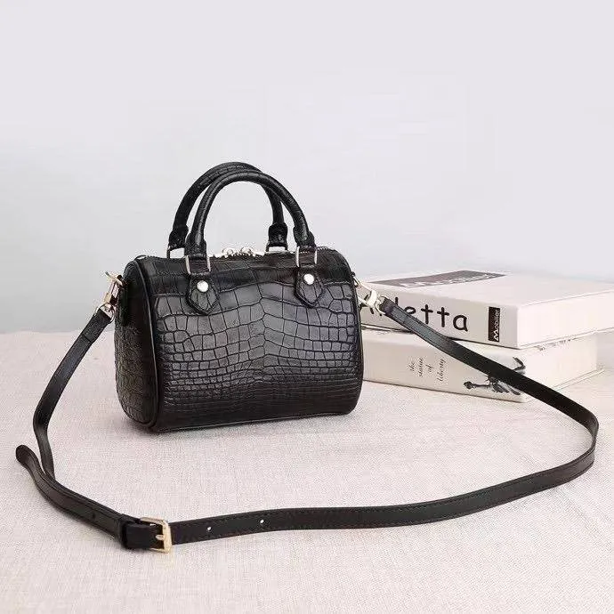 Crocodile Leather Speedy Satchel Bag Black