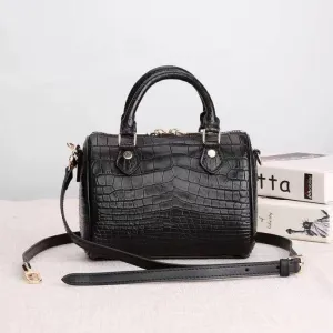 Crocodile Leather Speedy Satchel Bag Black