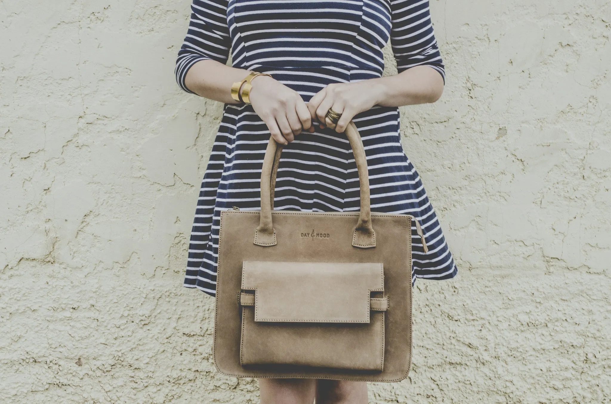 Day & Mood Iris Vintage Grey Leather Satchel Handbag