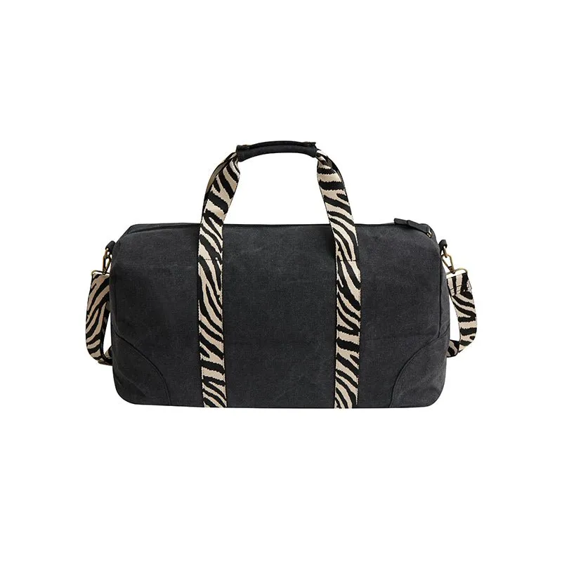 Escape Classic Canvas Weekender Bag With Zebra Print Straps – Black