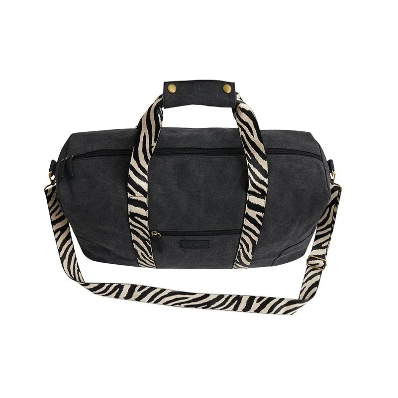 Escape Classic Canvas Weekender Bag With Zebra Print Straps – Black