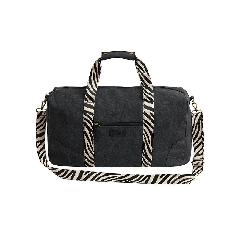 Escape Classic Canvas Weekender Bag With Zebra Print Straps – Black