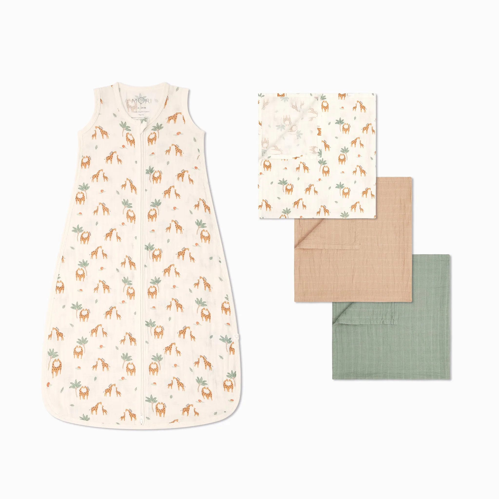 Giraffe Muslin Sleep Sack 0.5 TOG & 3 Pack Muslins Set