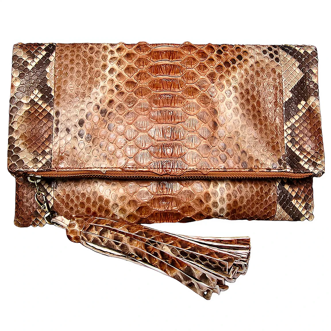 Glazed Brown Tassel Clutch Bag