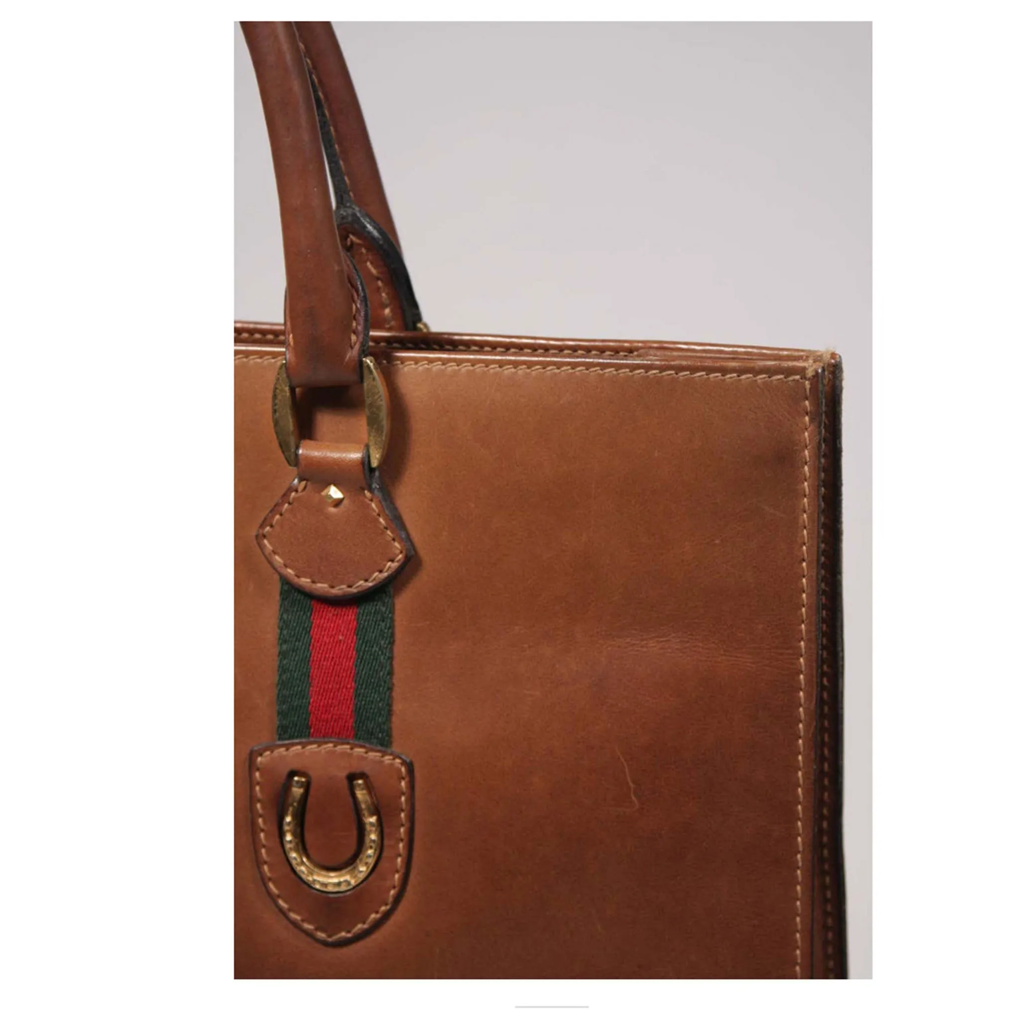 GUCCI Brown Leather Tote with Horse Shoe