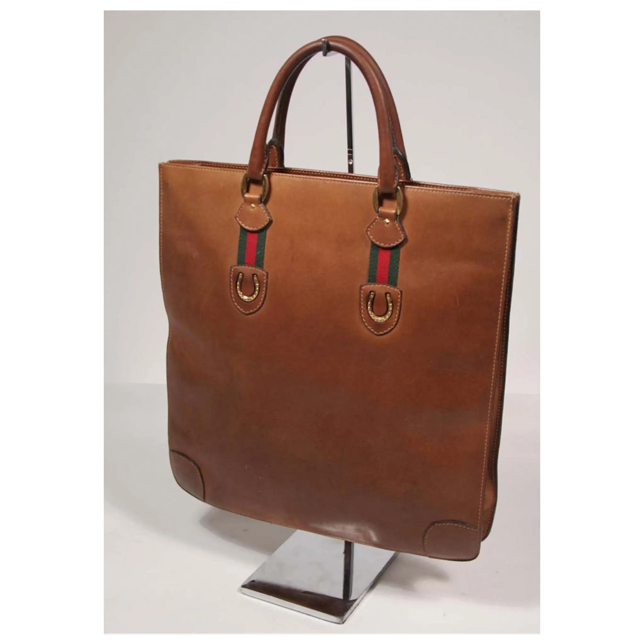 GUCCI Brown Leather Tote with Horse Shoe