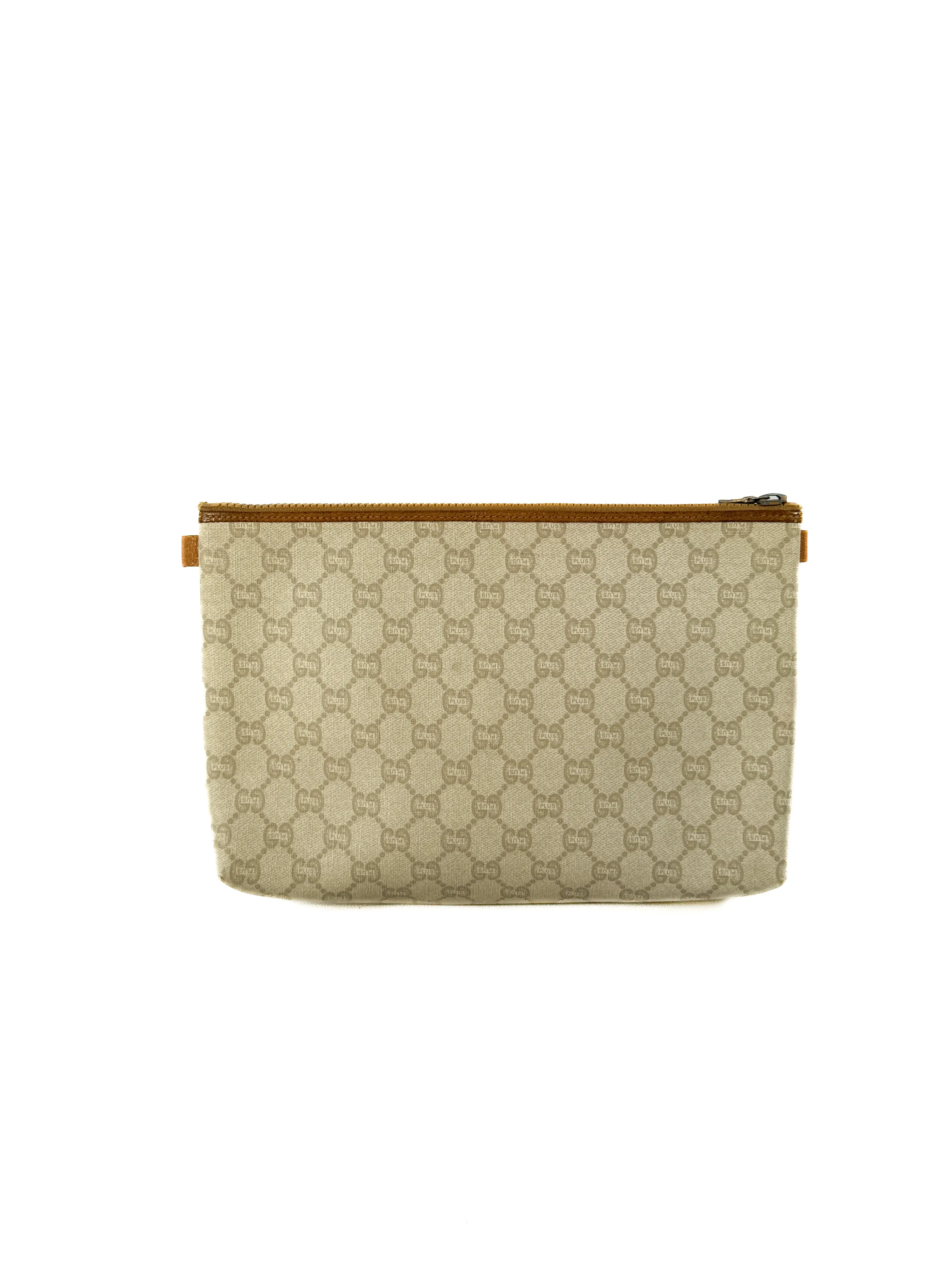 Gucci cream tan signature vintage 80s/90s zip pouch clutch