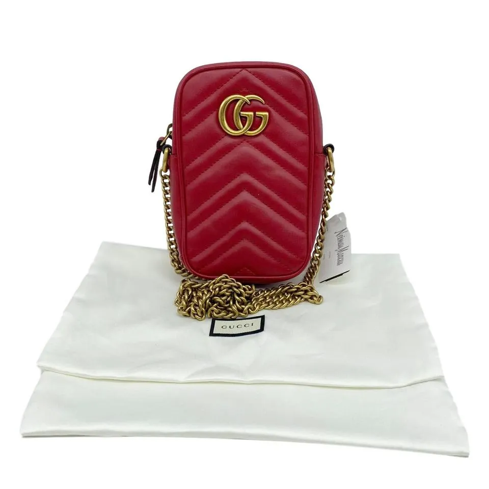 Gucci Crossbody Marmont Gg Mini Red Leather Shoulder Bag