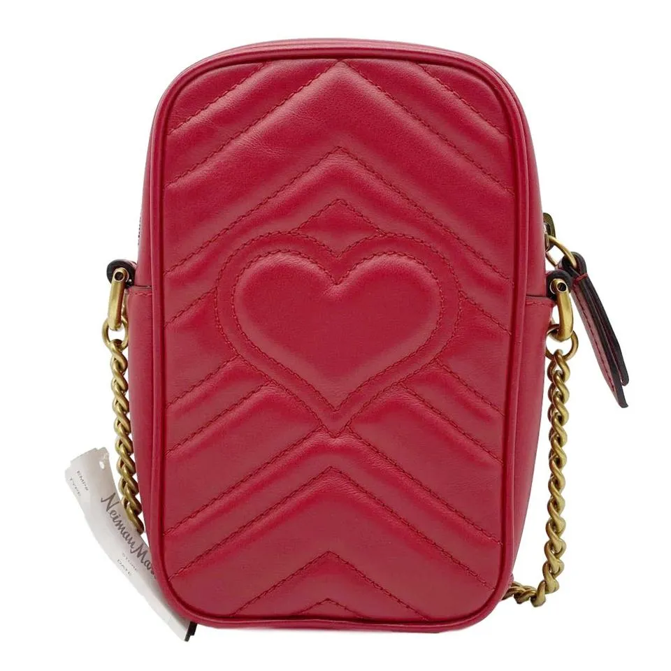 Gucci Crossbody Marmont Gg Mini Red Leather Shoulder Bag