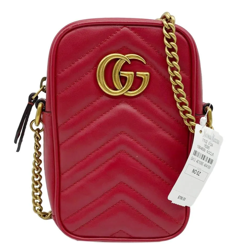 Gucci Crossbody Marmont Gg Mini Red Leather Shoulder Bag