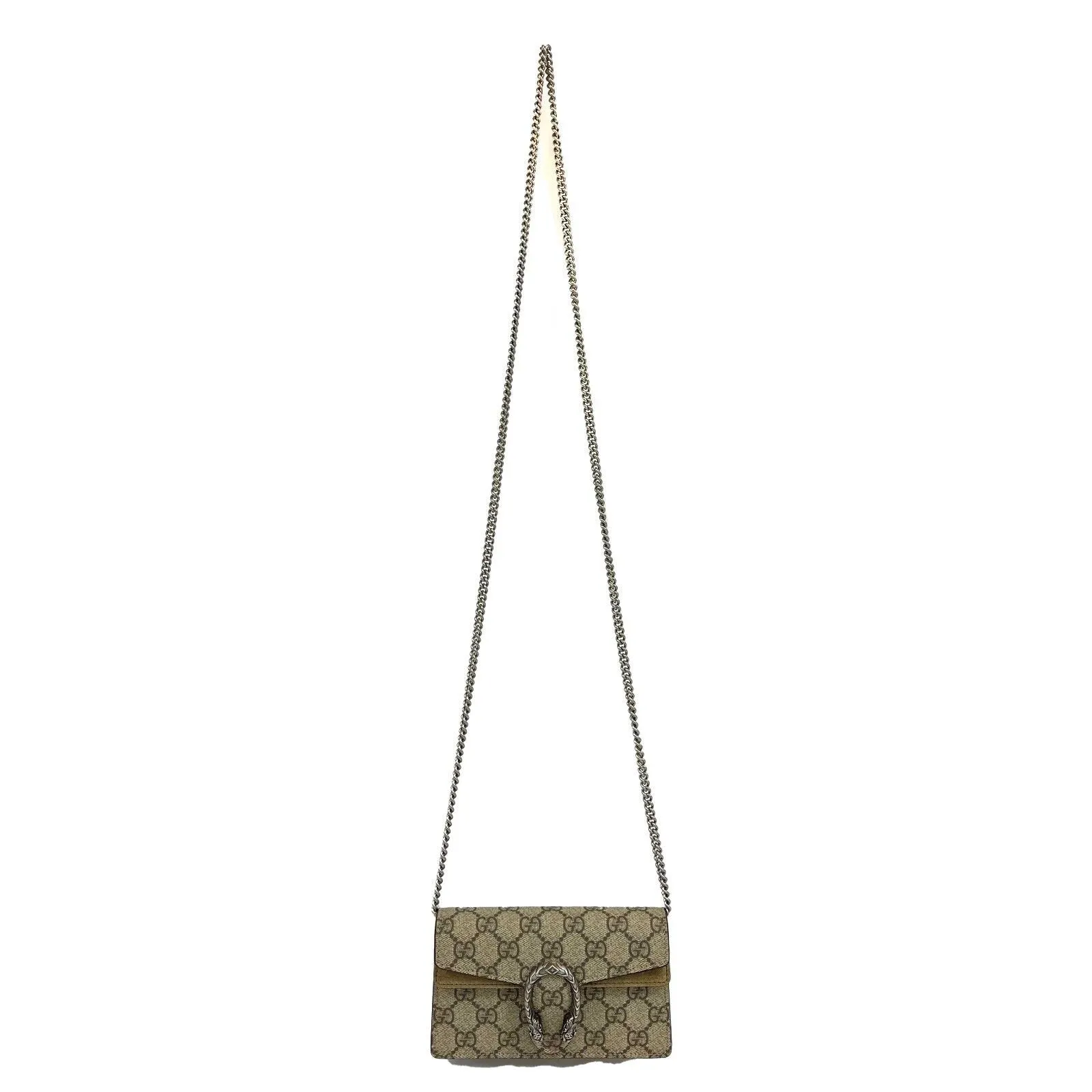 Gucci - Dionysus GG Supreme Super Mini Bag - Brown / Silver Chain Crossbody