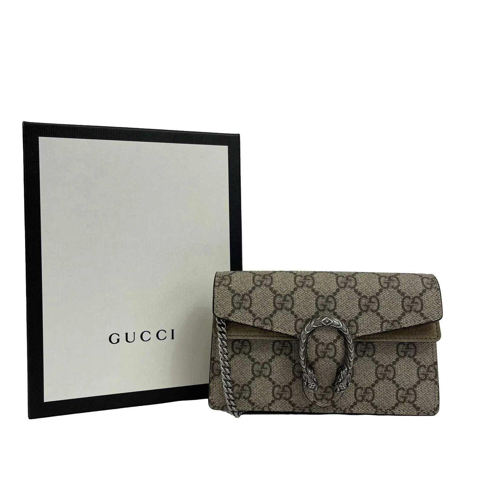 Gucci - Dionysus GG Supreme Super Mini Bag - Brown / Silver Chain Crossbody