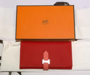 Hermès Bearn Verso Tri Fold Wallet Rouge Casaque Flamingo Portefeuille 2 Plis Bico Lore Veau Epsom New