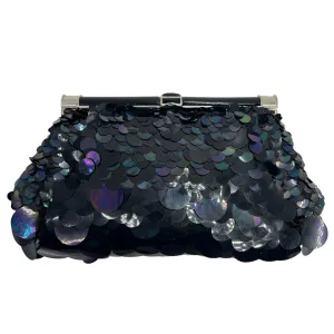 JUDITH LEIBER Iridescent Sequined Paillette Clutch - Black