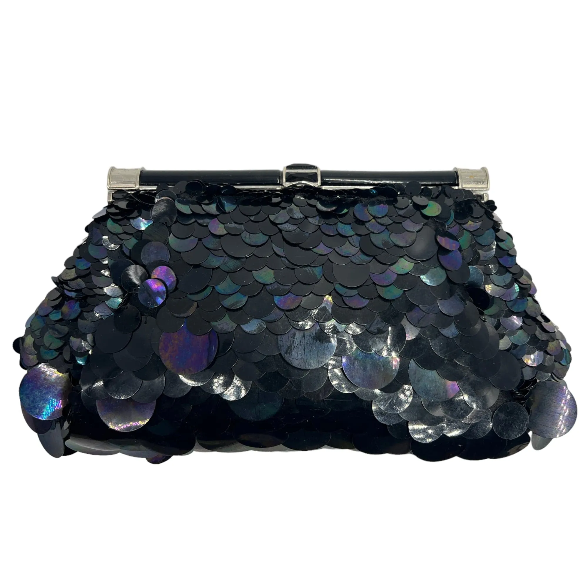 JUDITH LEIBER Iridescent Sequined Paillette Clutch - Black