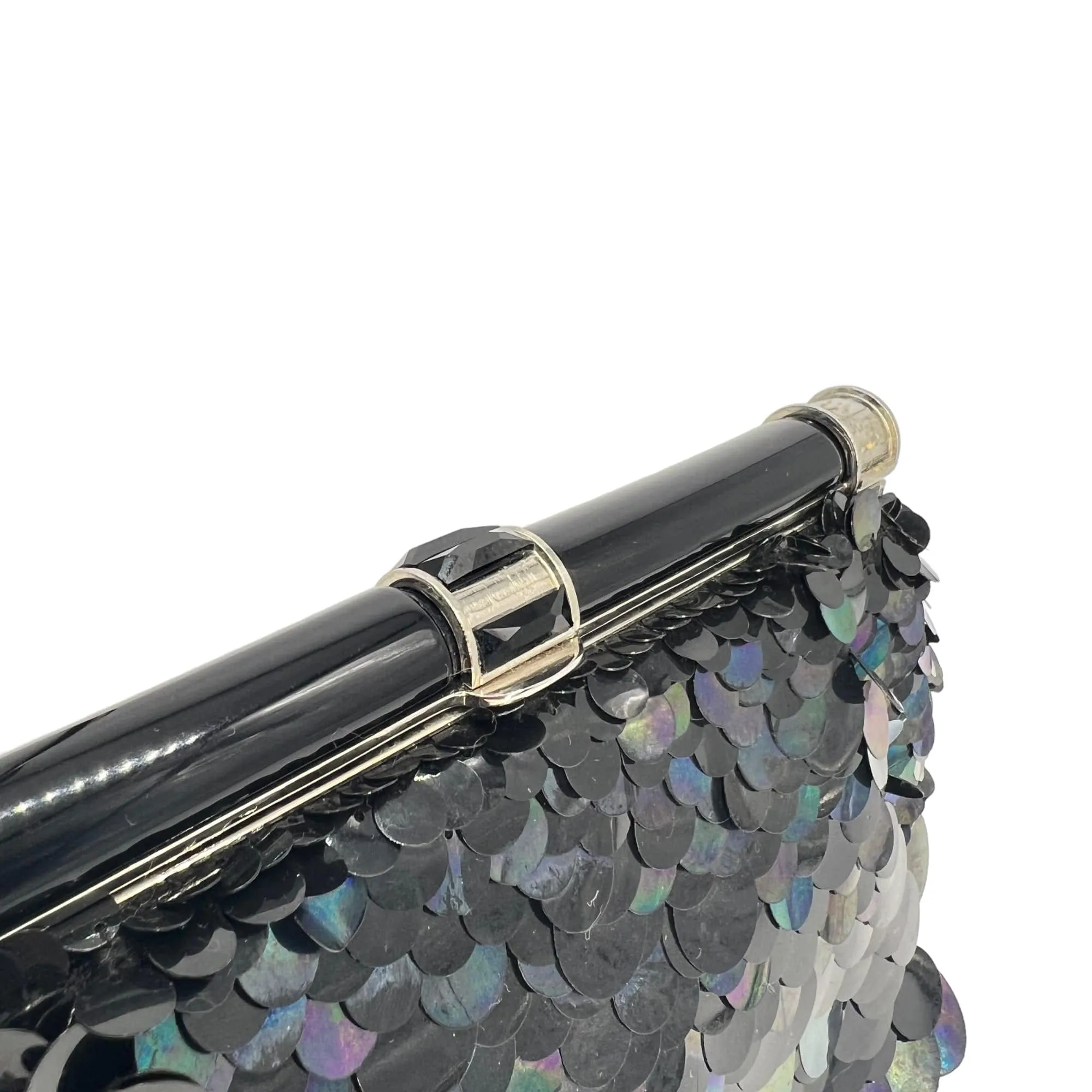 JUDITH LEIBER Iridescent Sequined Paillette Clutch - Black