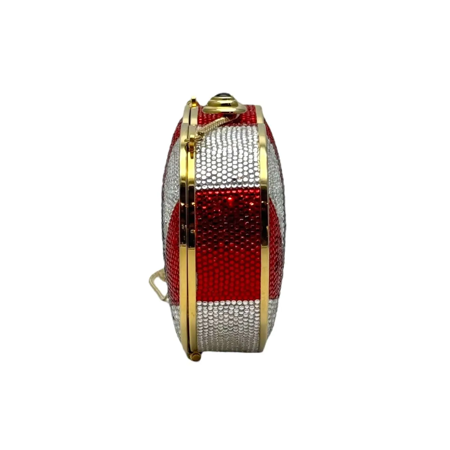 JUDITH LEIBER Vintage Swarovski Heart-Shaped Minaudière Clutch - Black, Silver & Red