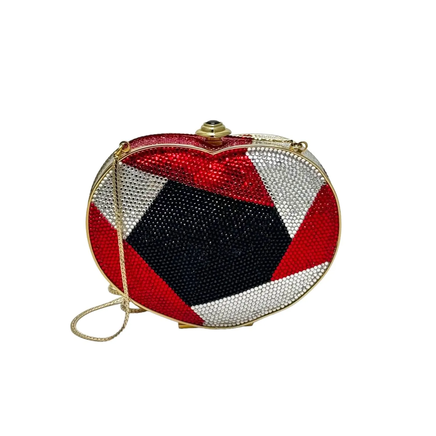 JUDITH LEIBER Vintage Swarovski Heart-Shaped Minaudière Clutch - Black, Silver & Red