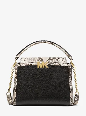 Karlie Medium Pebbled and Snake Embossed Leather Satchel