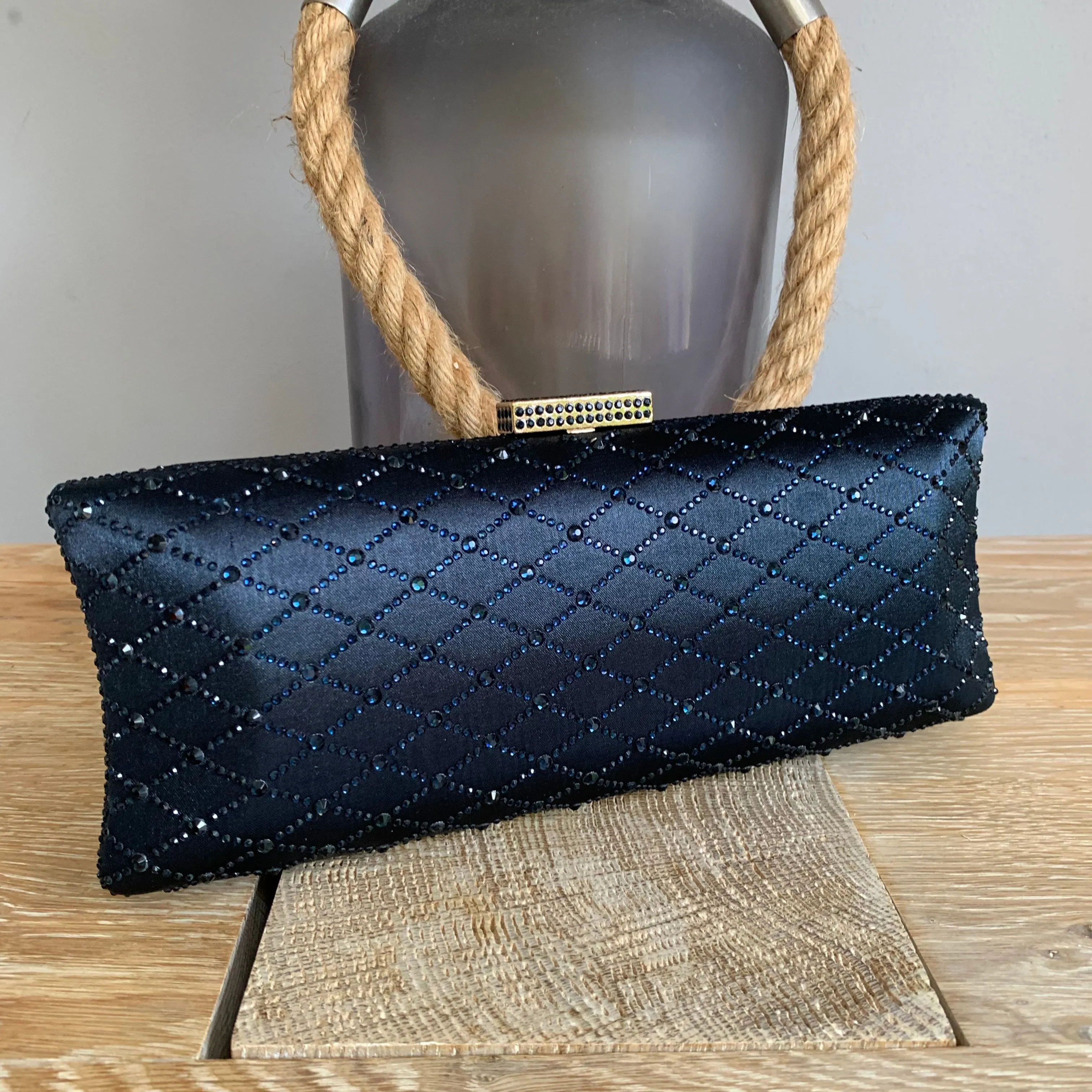 Koko TL2879 Navy Solid Frame Clutch Bag with Sparkle