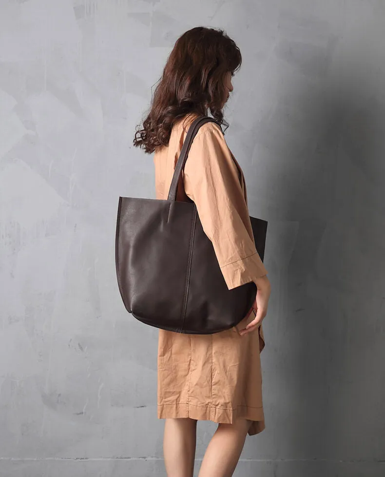 Large Tote Bag, Women's Handbag, Vintage Coffee Leather Bag, Shopping Purse 8932