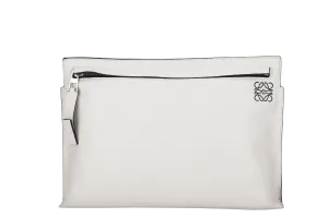 LOEWE T POUCH (06 14 07) WHITE CALF LEATHER SILVER HARDWARE, NO DUST COVER