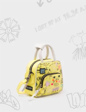 Marino Mini Crossbody Yellow Leather Bag - Urban Doodles Print