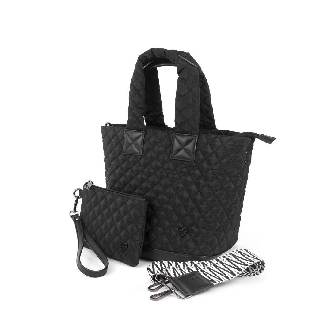 Milton Quilted Puffer Small Tote (Black)