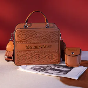 MWF1052-8120   Montana West Embroidered Aztec Tote/Crossbody With Mini Pouch - Brown