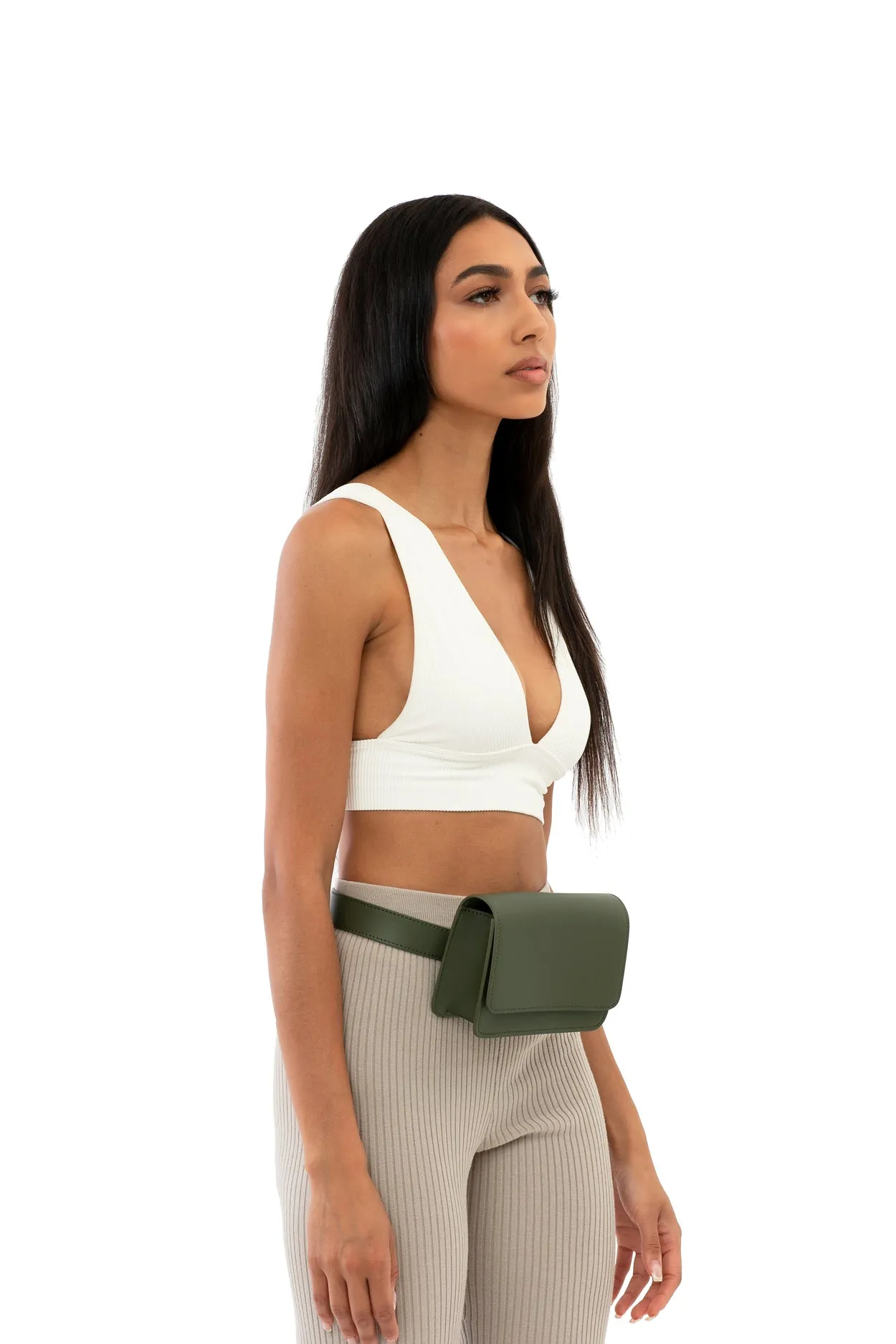 Parisian Leather Belt Bag in Olive Green