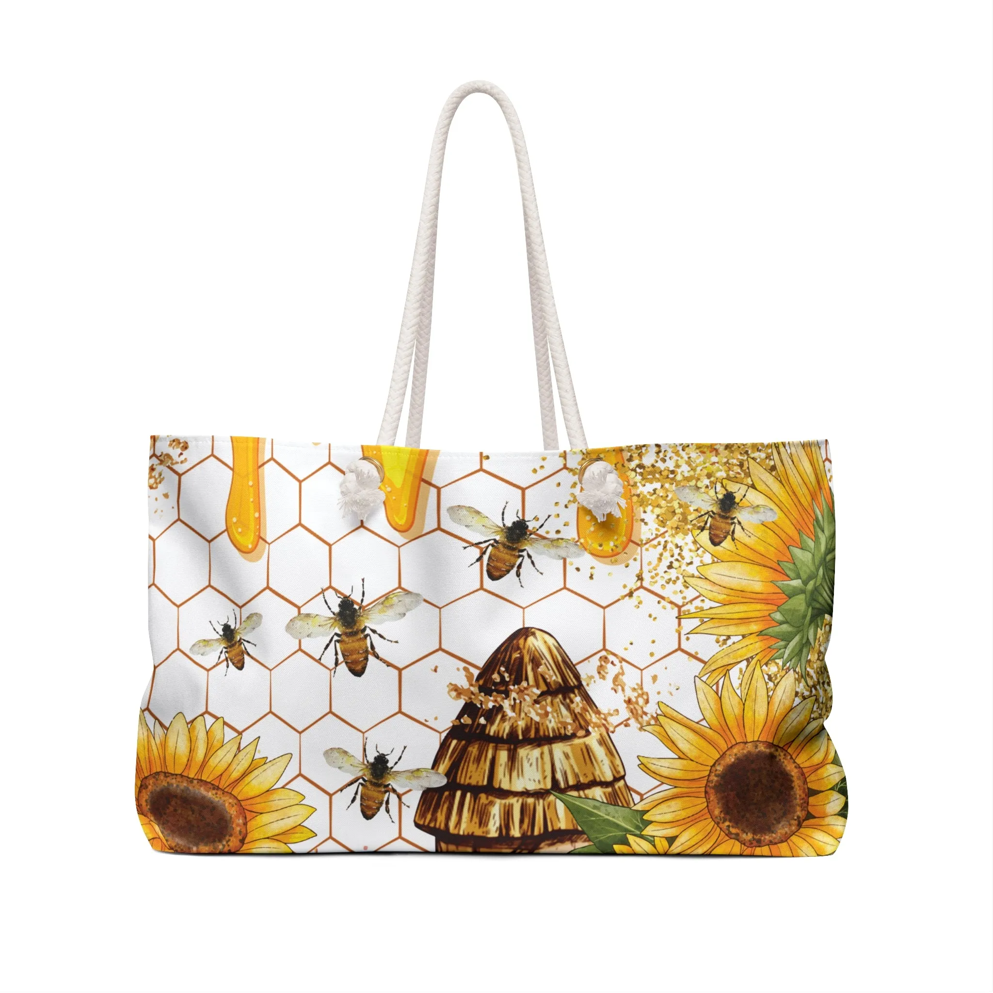 Personalised/Non-Personalised Weekender Bag, Bees and Sunflowers, Weekender Bag, Beach Bag, Book Bag