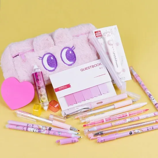 Plush Pencil Case with Stationery Bundle