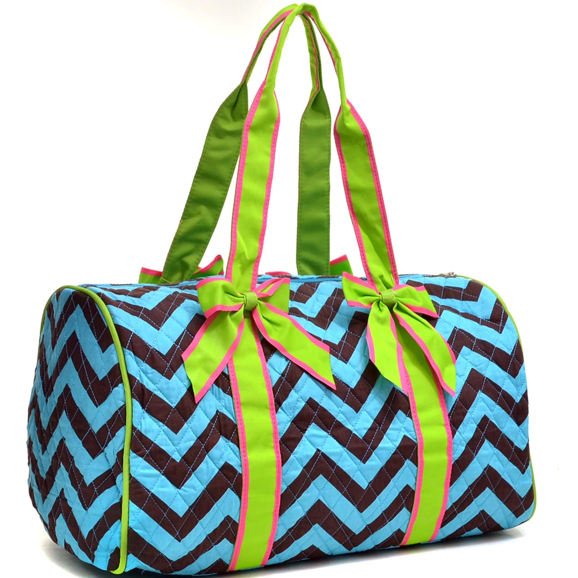 Quilted Chevron Duffel Bag With Removable Bows