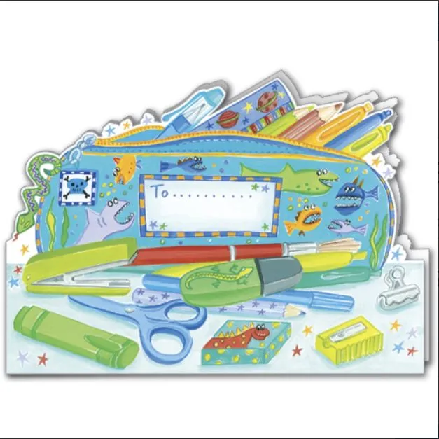 "Blue Pencil Case" Greeting Card from Flamingo