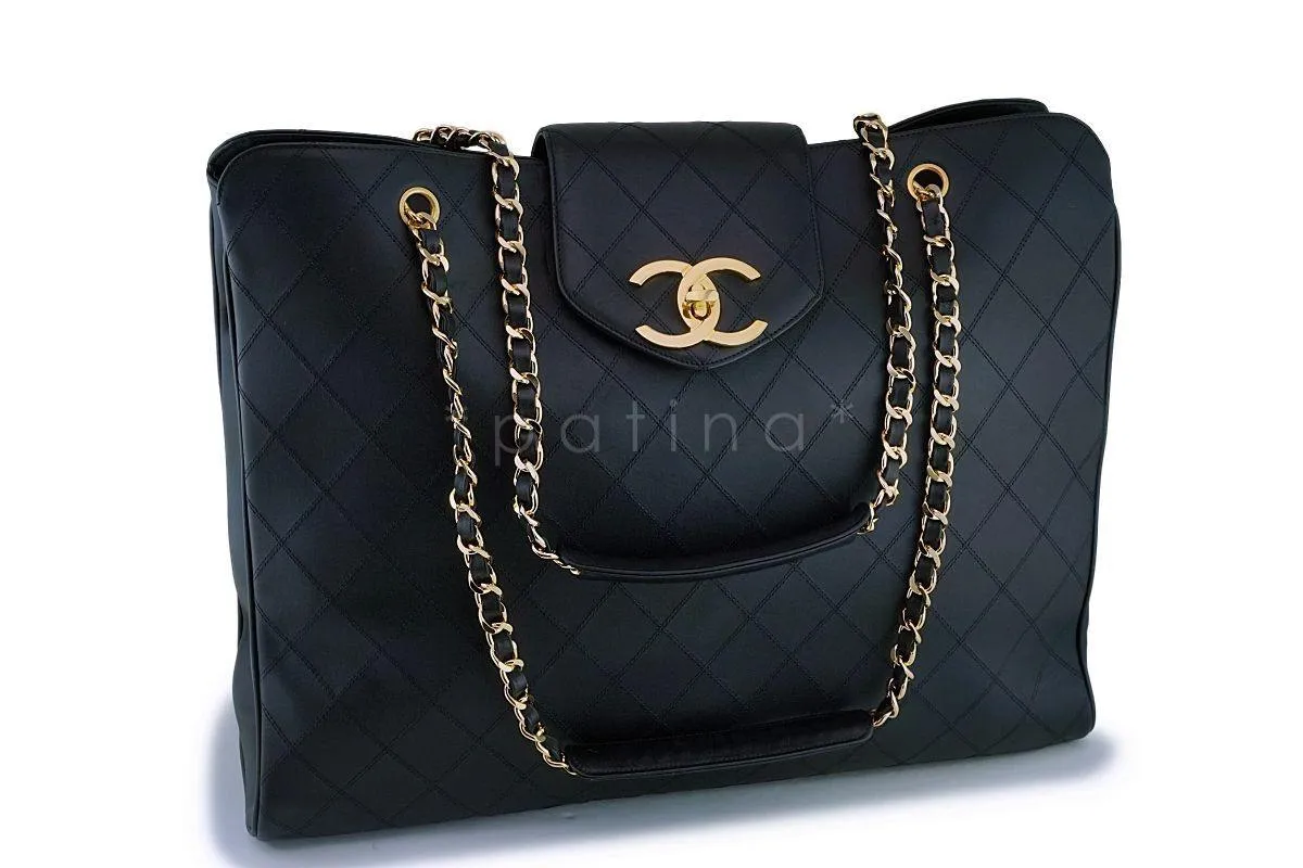 *rare condition* Chanel Vintage Black Weekender Supermodel XL Shopper Tote Bag 24k GHW