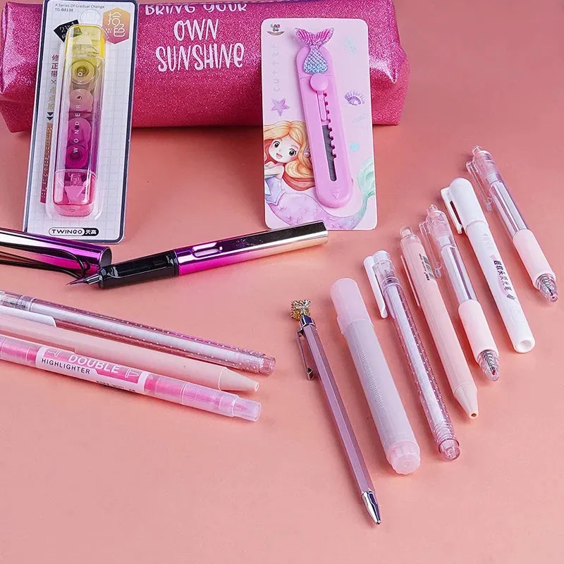 Rose Pink Stationery Bundle with Pencil Case