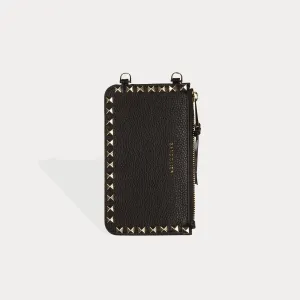 Sarah Pyramid Stud Pebble Leather Zip Pouch - Black/Gold