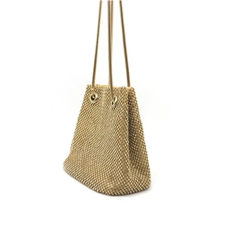 Solid Color Evening Rhinestone Bucket Bag