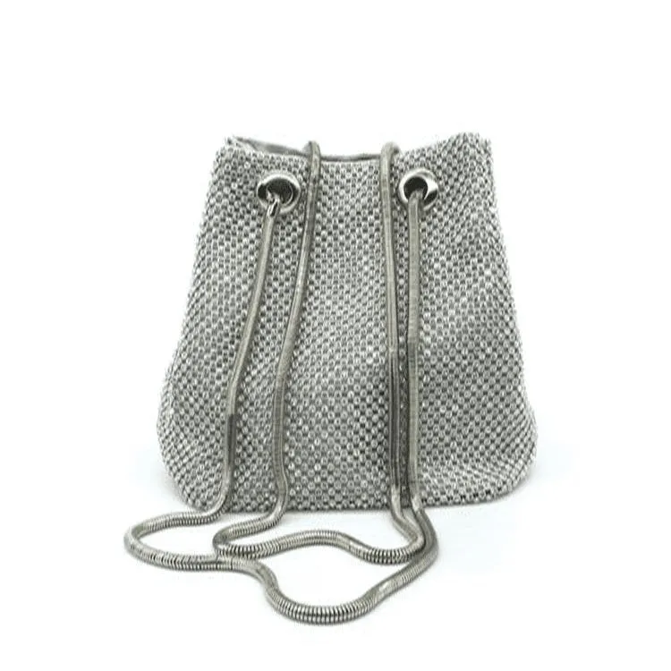 Solid Color Evening Rhinestone Bucket Bag