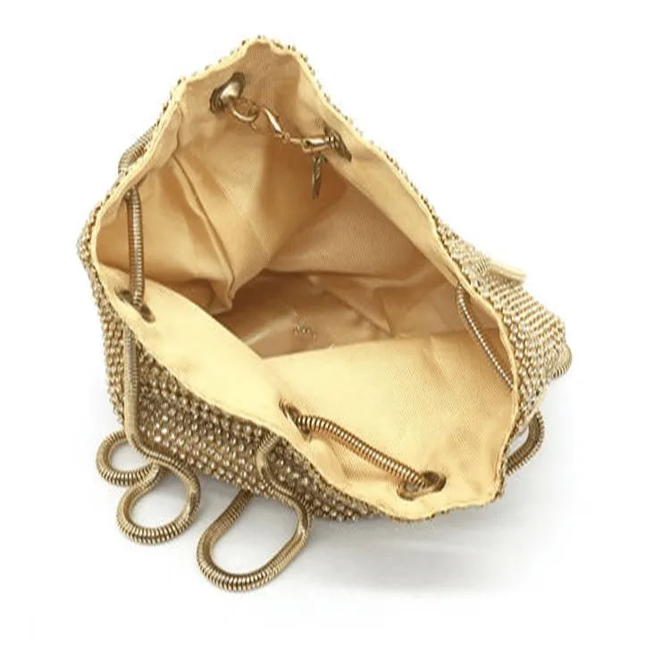 Solid Color Evening Rhinestone Bucket Bag