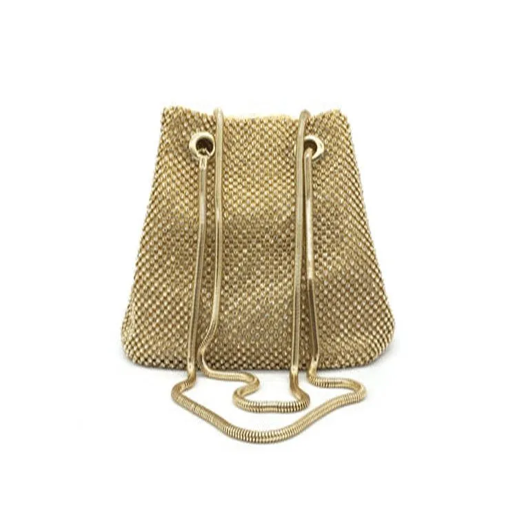 Solid Color Evening Rhinestone Bucket Bag