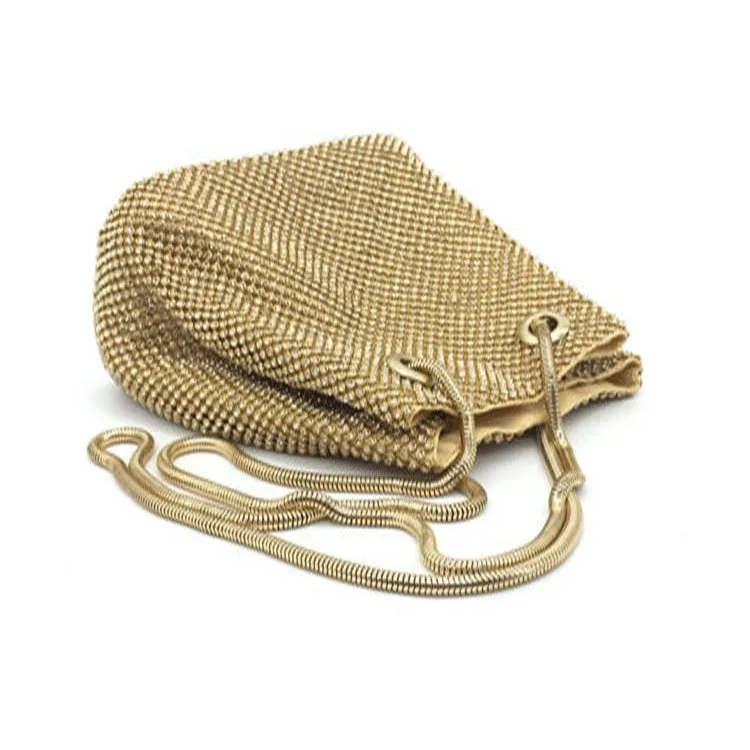 Solid Color Evening Rhinestone Bucket Bag