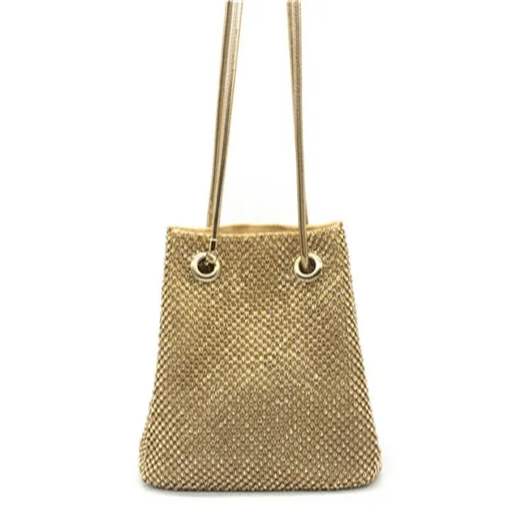 Solid Color Evening Rhinestone Bucket Bag