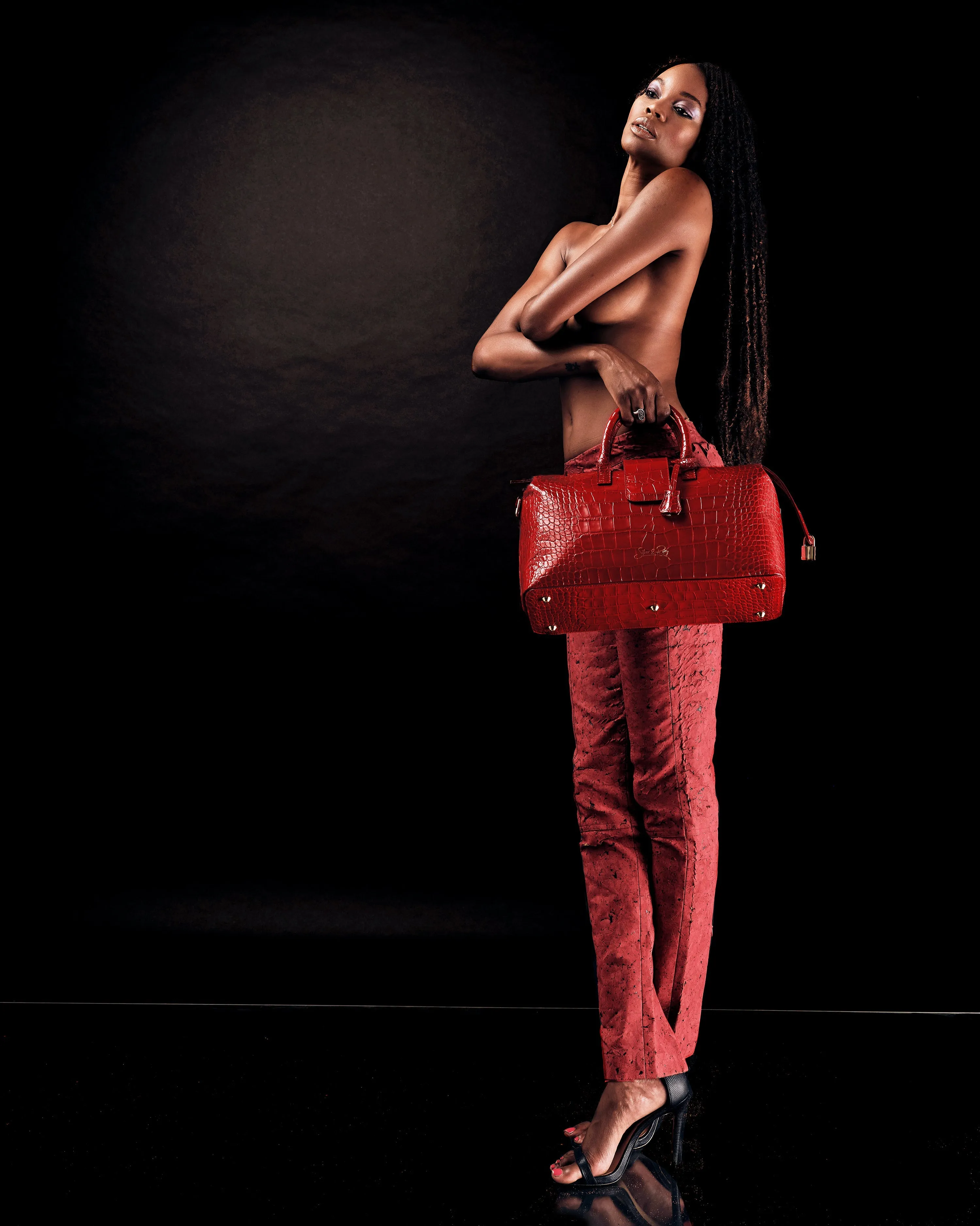 SSW - Convertible Executive Leather Bag in Crocodile Print Fiery Red