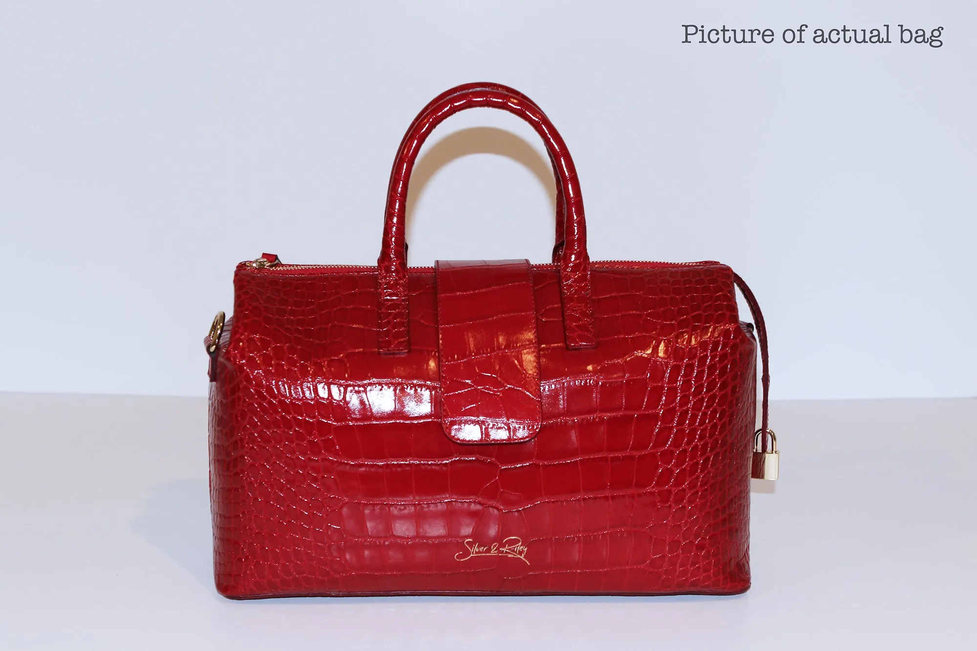 SSW - Convertible Executive Leather Bag in Crocodile Print Fiery Red